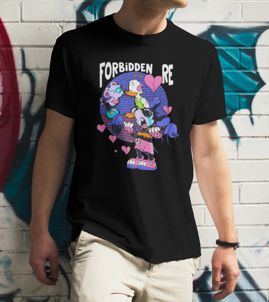 FORBIDDEN RE Broke Heart Cartoon Parody With Weights And Pink Hearts T-Shirt