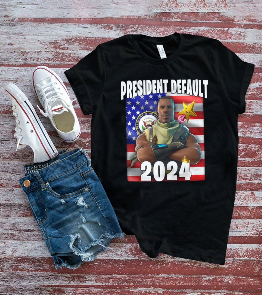 President Default 2024 Fortnite Crossover Election Campaign American Flag Background T-Shirt