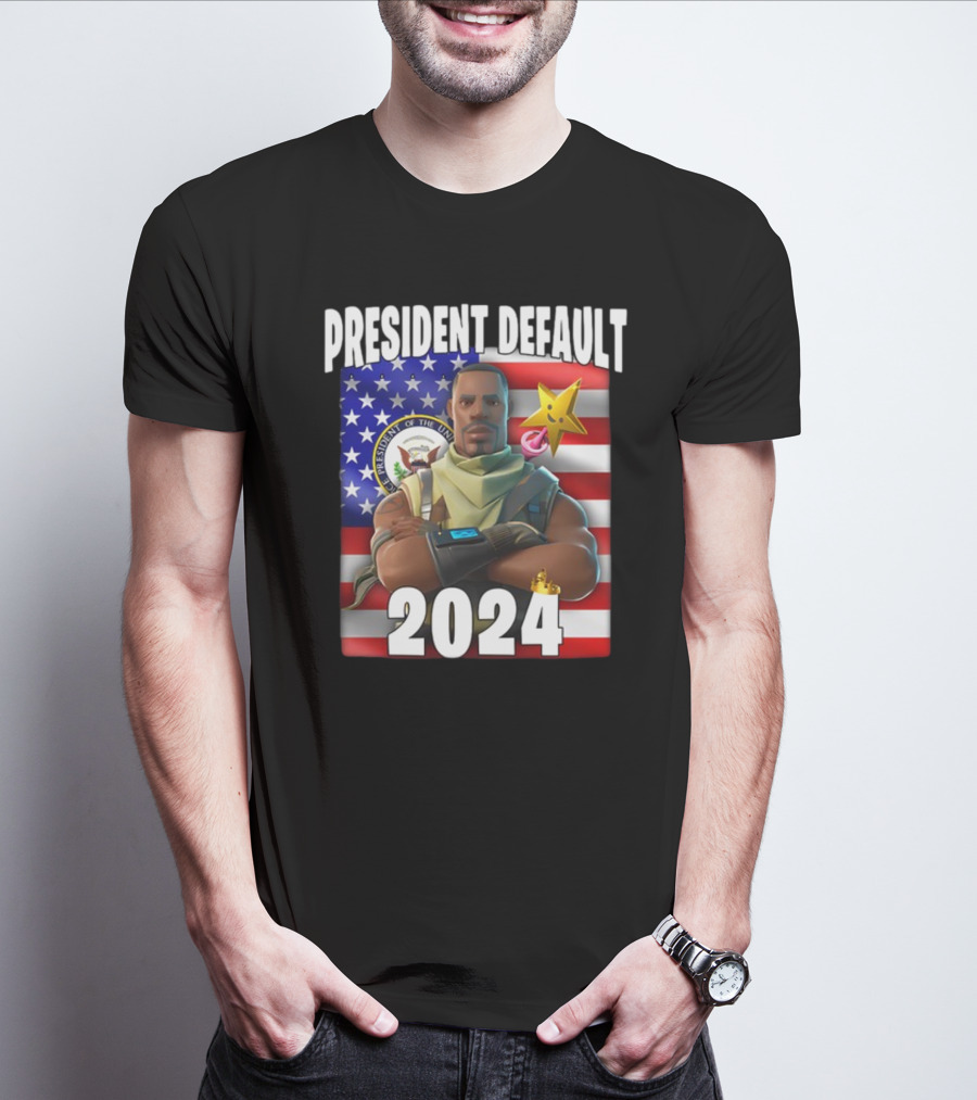 President Default 2024 Fortnite Crossover Election Campaign American Flag Background T-Shirt