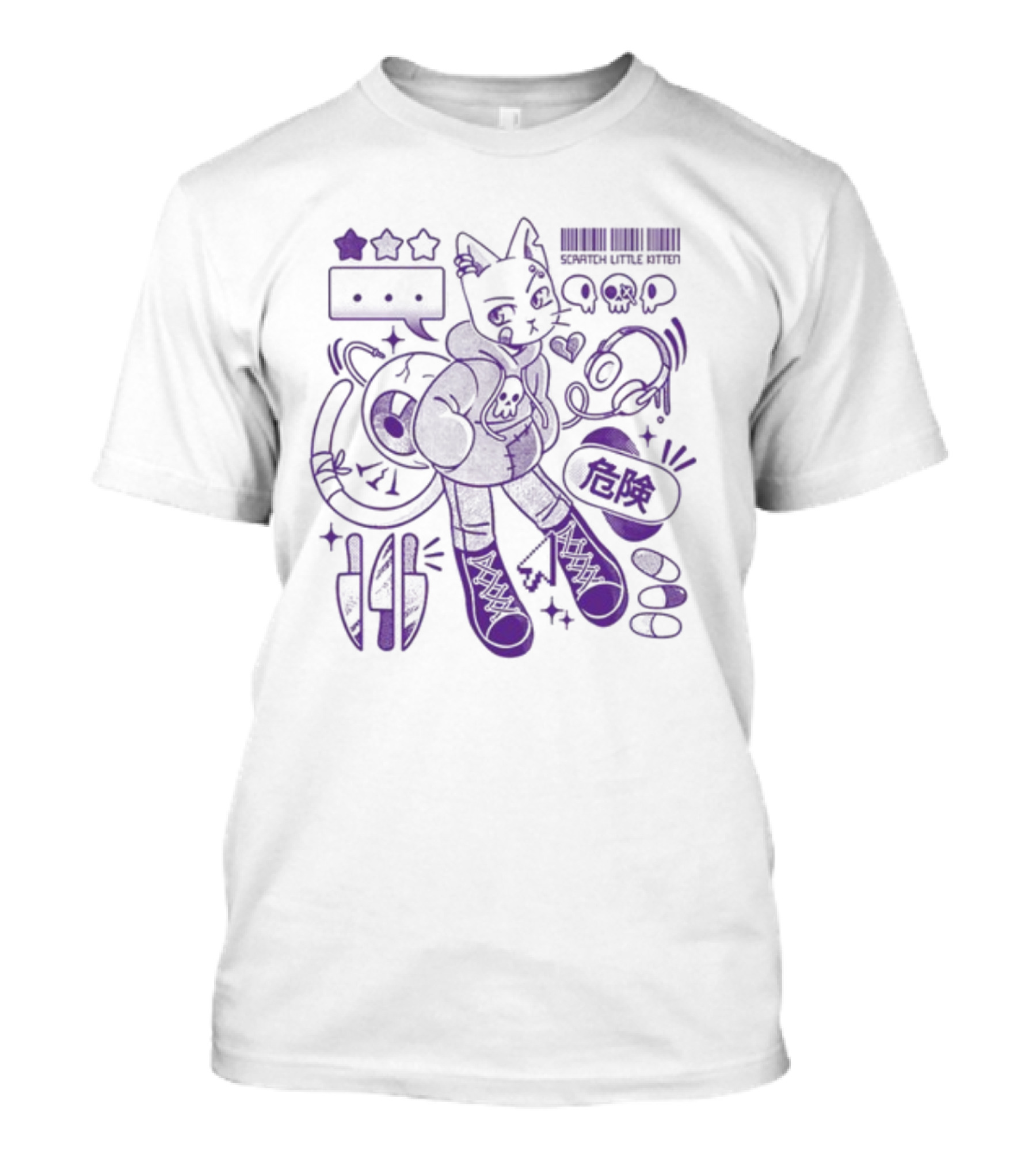 Theyetee Scratch Little Kitten Danger Barcode Skull Stars T-Shirt
