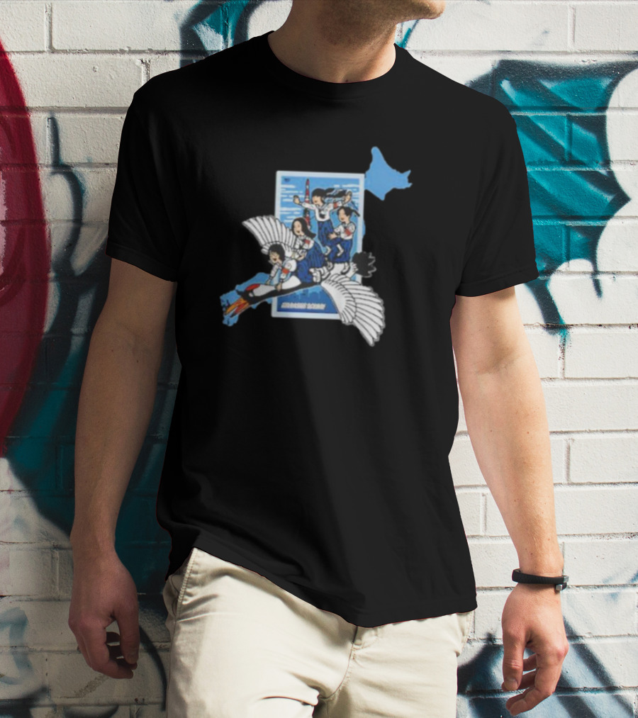 Atarashii Gakko Navy Crane Girls Riding White Bird Japan Map T-Shirt