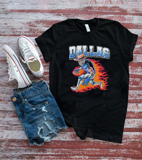 Dallas Cowboy Football Skeleton Player In Flames T-Shirt