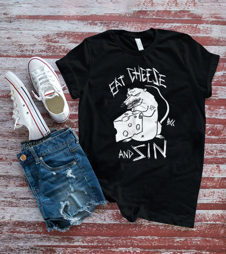 Blackcraft Cult Eat Cheese And Sin Rat Illustration BCC Text T-Shirt