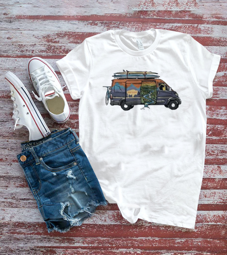 Born To Roam Adventure Camper With Surfboards And Bicycles T-Shirt
