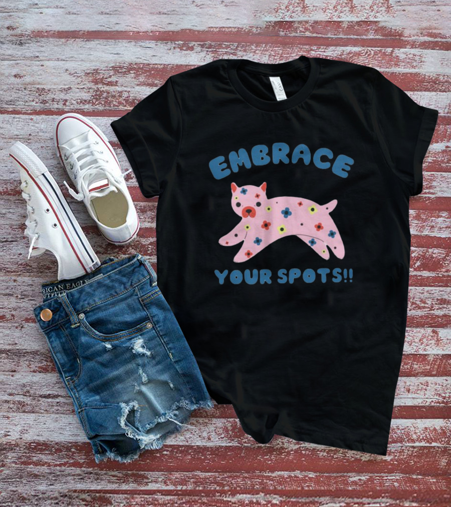 Tenderghost Embrace Your Spots Cat Colorful Flowers T-Shirt