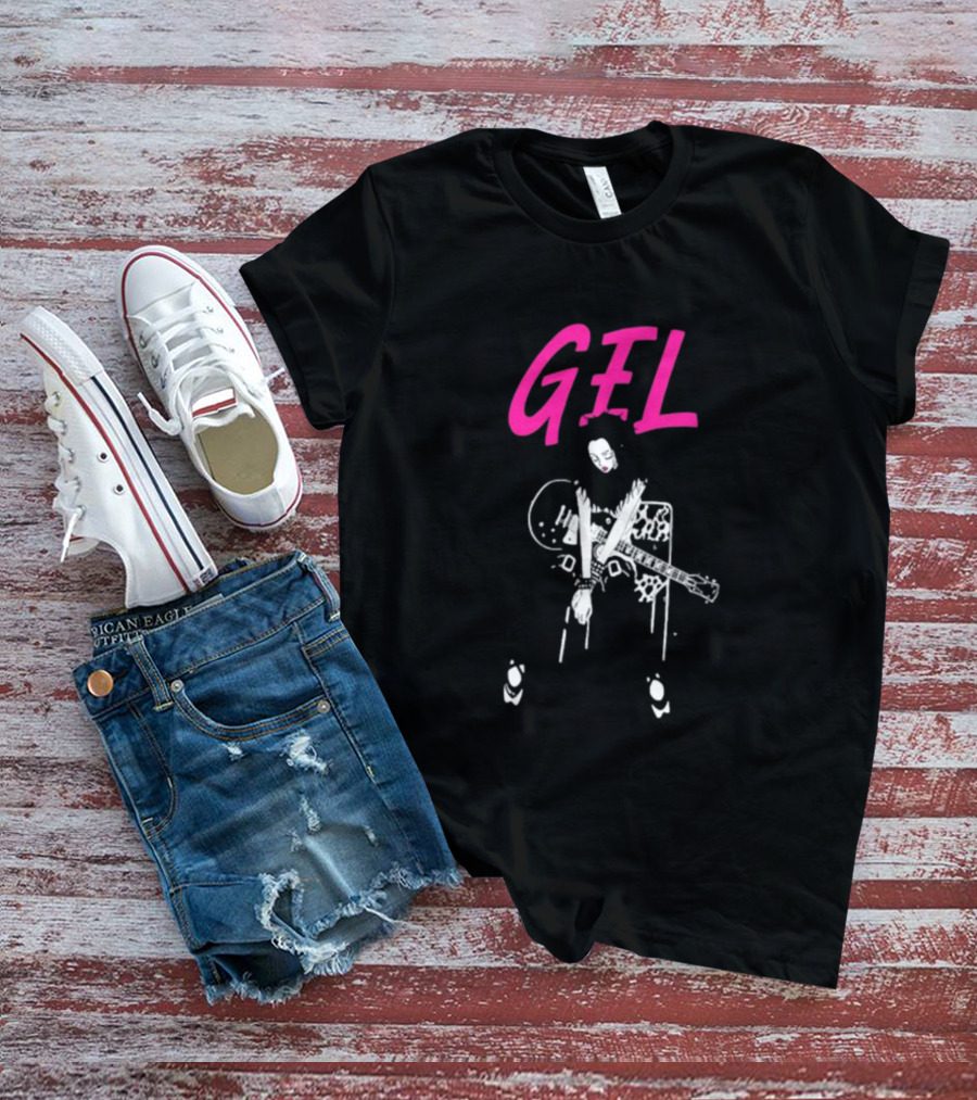 GELHARDCORE GEL NANA Guitar Girl Graphic Pink Lettering T-Shirt