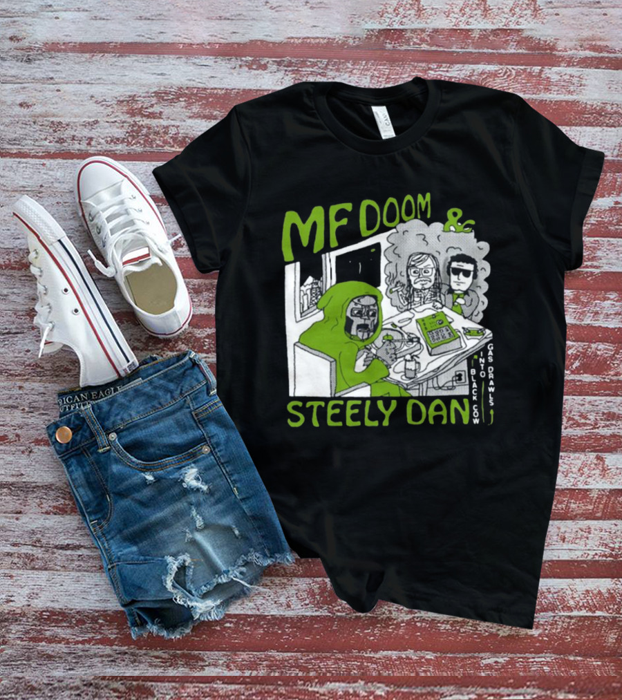 MF Doom And Steely Dan Black Cow Into Gas Drawls Comic Style Scene T-Shirt