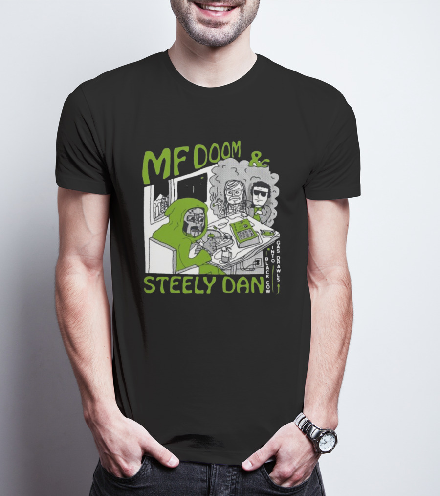 MF Doom And Steely Dan Black Cow Into Gas Drawls Comic Style Scene T-Shirt