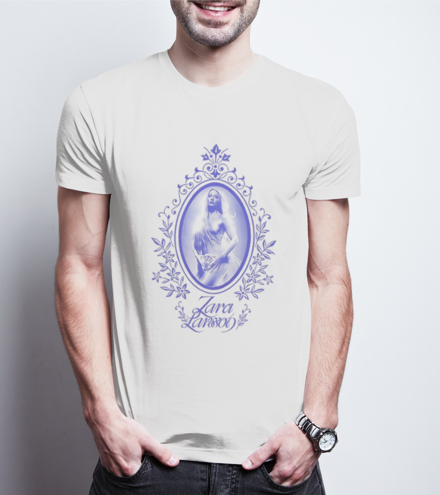 ZaraLarsson Venus Ecru Blue Gothic Floral Frame T-Shirt