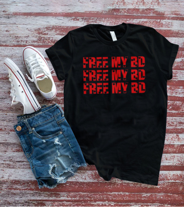 FREE MY BD Repeated Text With Iconic Mask Motif T-Shirt