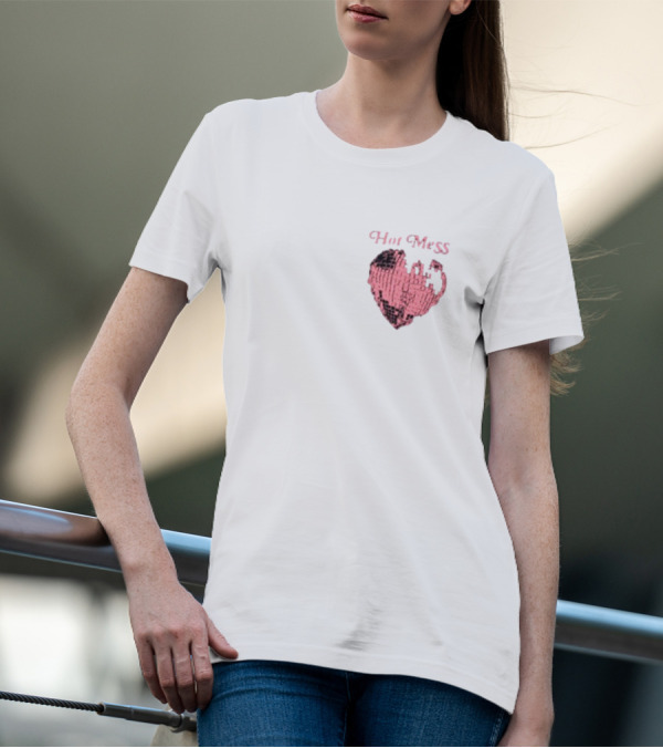 Hot Mess Pink Pixel Heart T-Shirt