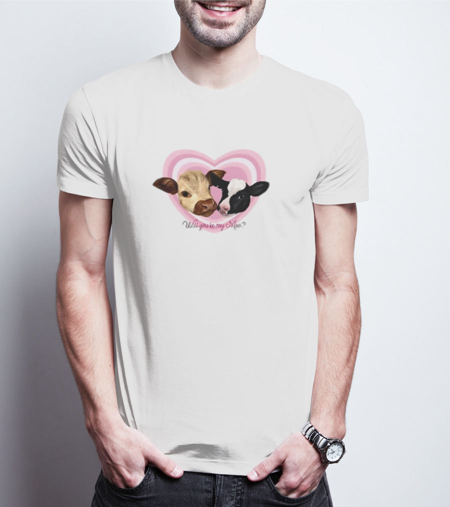 Cow Funny Will You Be My Moo Heart Cute Cow Image T-Shirt