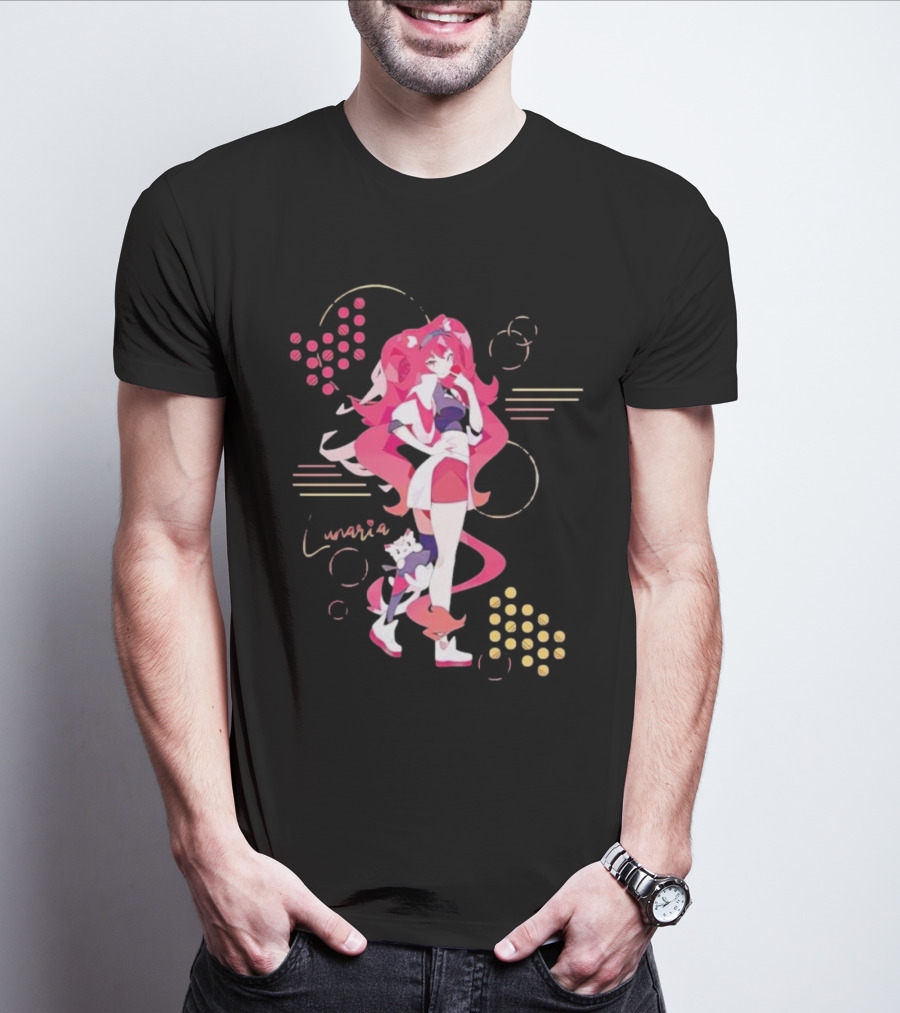 Lunaria Streetwear Pink Hair Girl With Cat And Circles T-Shirt