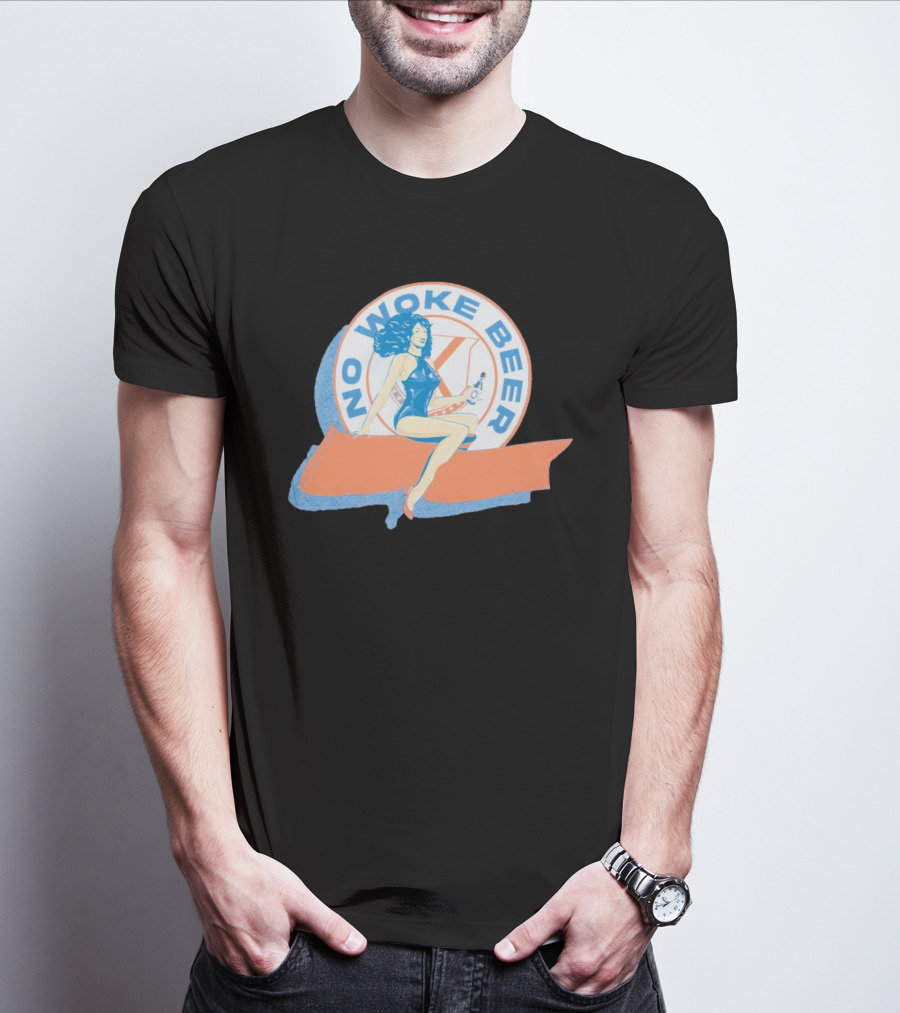 No Woke Beer Retro Pin-Up Style Beverage T-Shirt