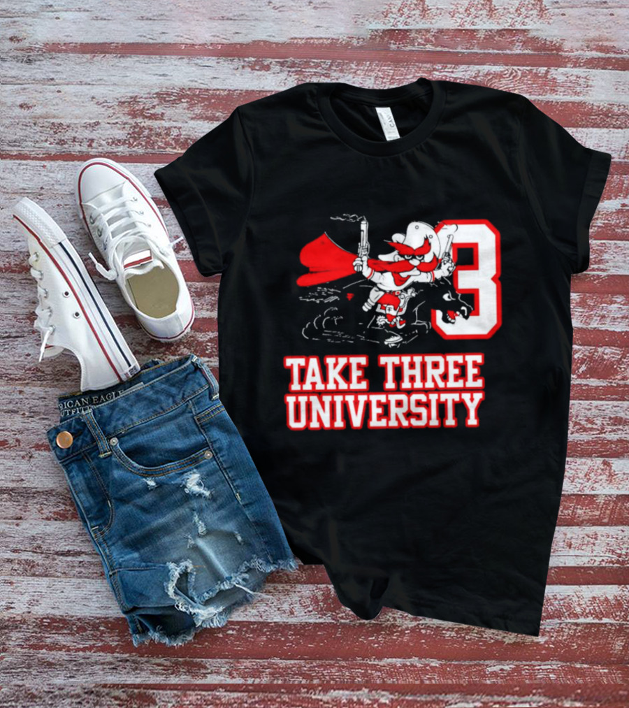 Take Three University Cowboy Mascot With Dual Pistols Number 3 T-Shirt