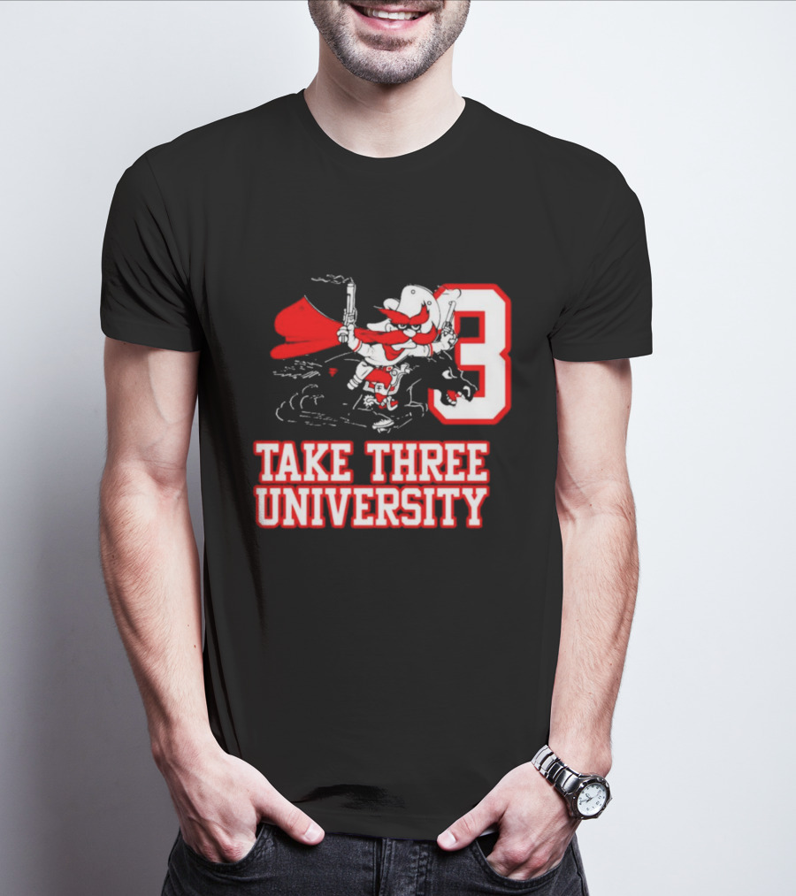 Take Three University Cowboy Mascot With Dual Pistols Number 3 T-Shirt