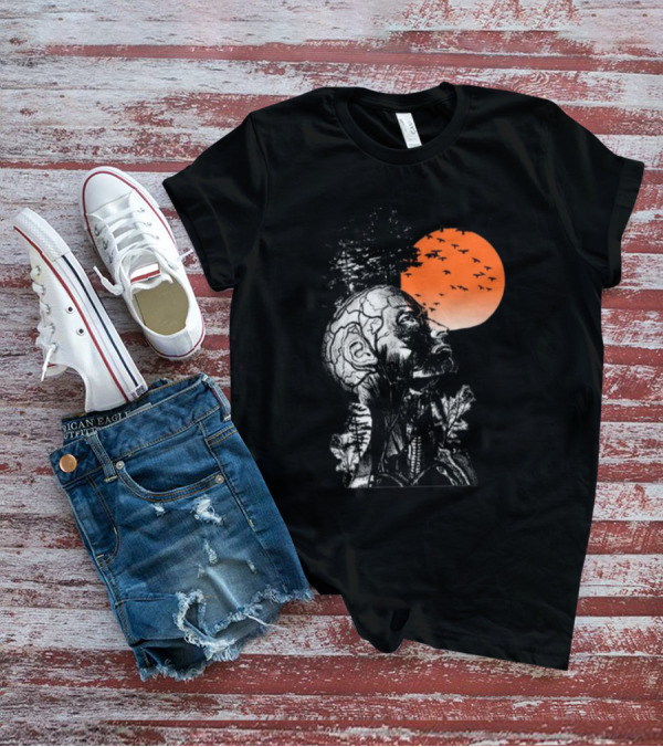 Hangover Alan Human Anatomy Tree Brain Pattern Orange Moon Dark Khaki T-Shirt