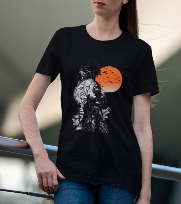 Hangover Alan Human Anatomy Tree Brain Pattern Orange Moon Dark Khaki T-Shirt