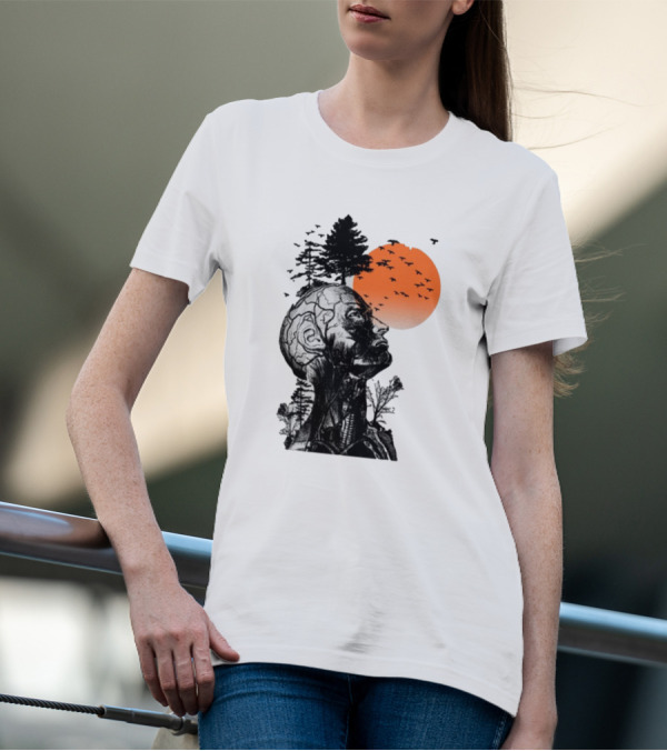 Jason Kelce Hangover Brain Anatomy With Sunset And Flying Birds T-Shirt