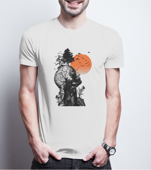 Jason Kelce Hangover Brain Anatomy With Sunset And Flying Birds T-Shirt