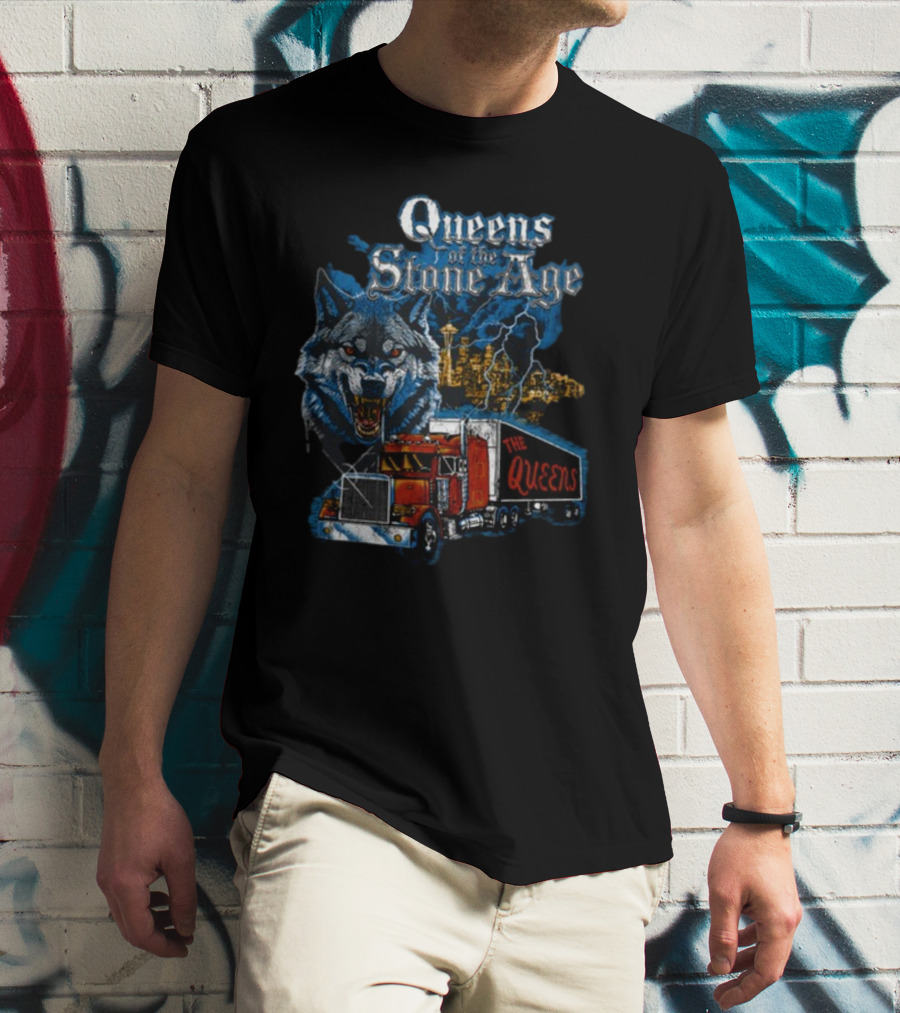 Queens Of The Stone Age Wolf Lightning Truck Seattle Skyline-The Queens T-Shirt