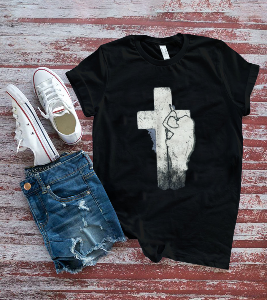 NessaBarrett Crucifix Distressed Standing Figure T-Shirt