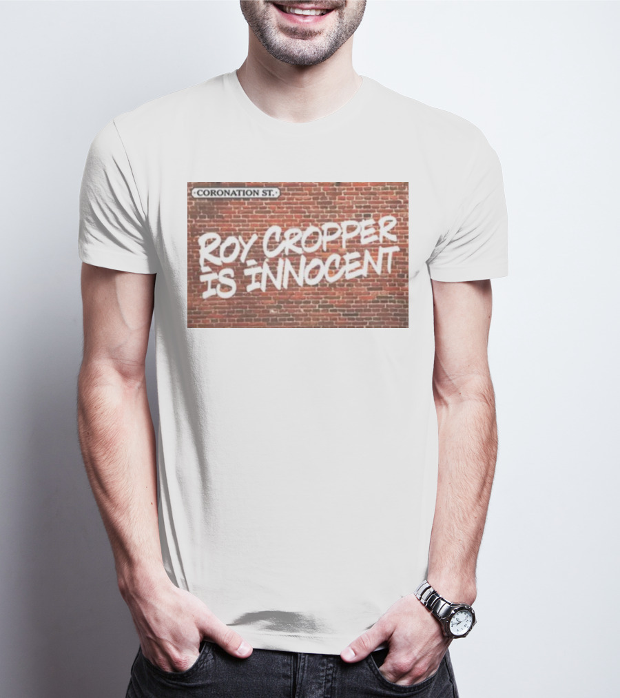 Coronation St Roy Cropper Is Innocent Brick Wall Graffiti Text T-Shirt