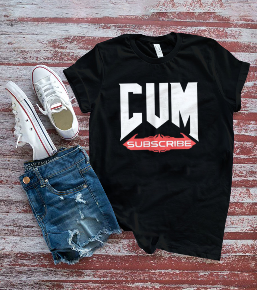 CUM Subscribe Doom Inspired Logo Gaming Meme T-Shirt