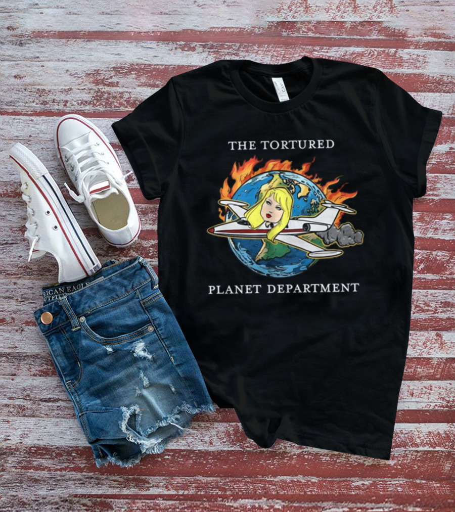 THE TORTURED PLANET FLAMING GLOBE AIRPLANE CARICATURE DEPARTMENT T-Shirt