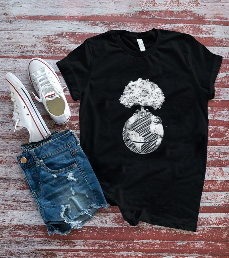 Dream Earth Day Organic Tree And Planet Sketch T-Shirt