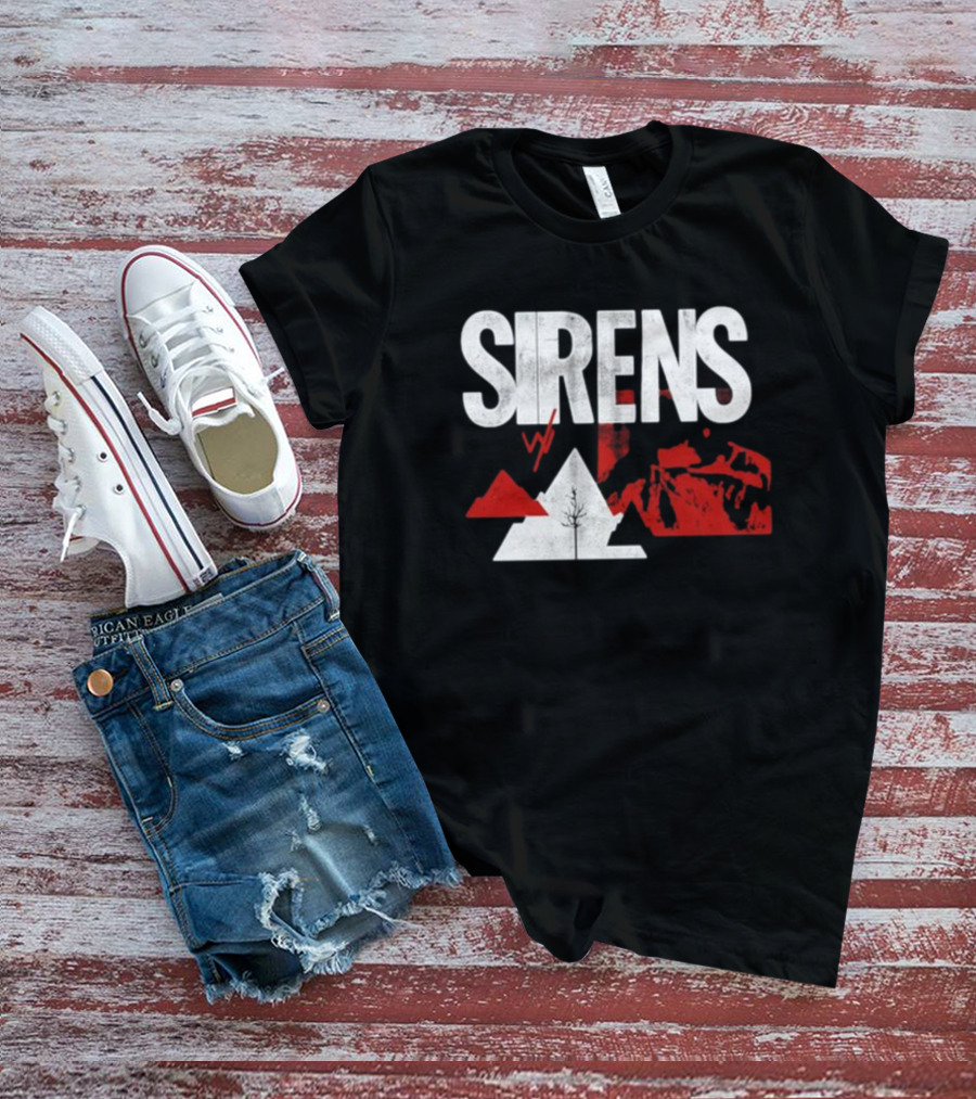 Sirens Mountain Tree Red Abstract Collage T-Shirt