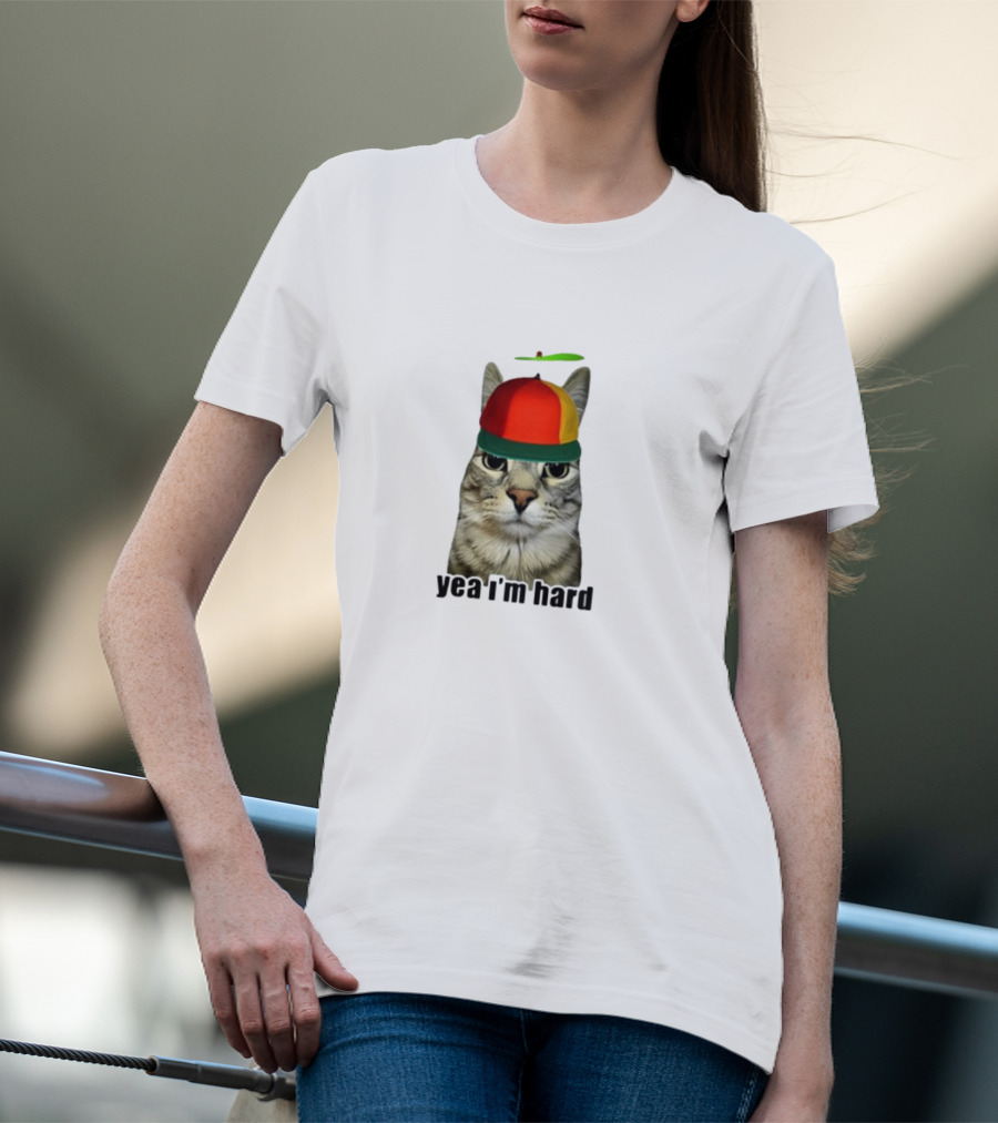 Yea I'm Hard Cat With Propeller Hat T-Shirt