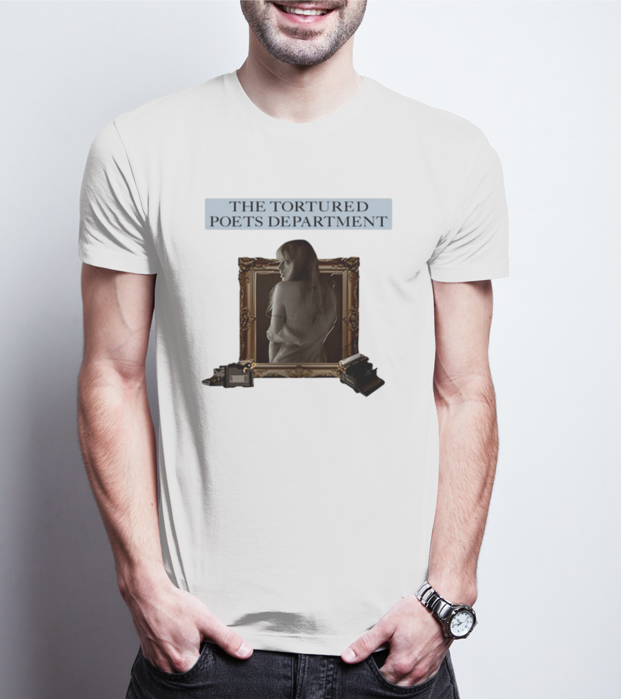 Chartsandshirts The Tortured Poets Department Framed Figure With Books And Typewriter T-Shirt