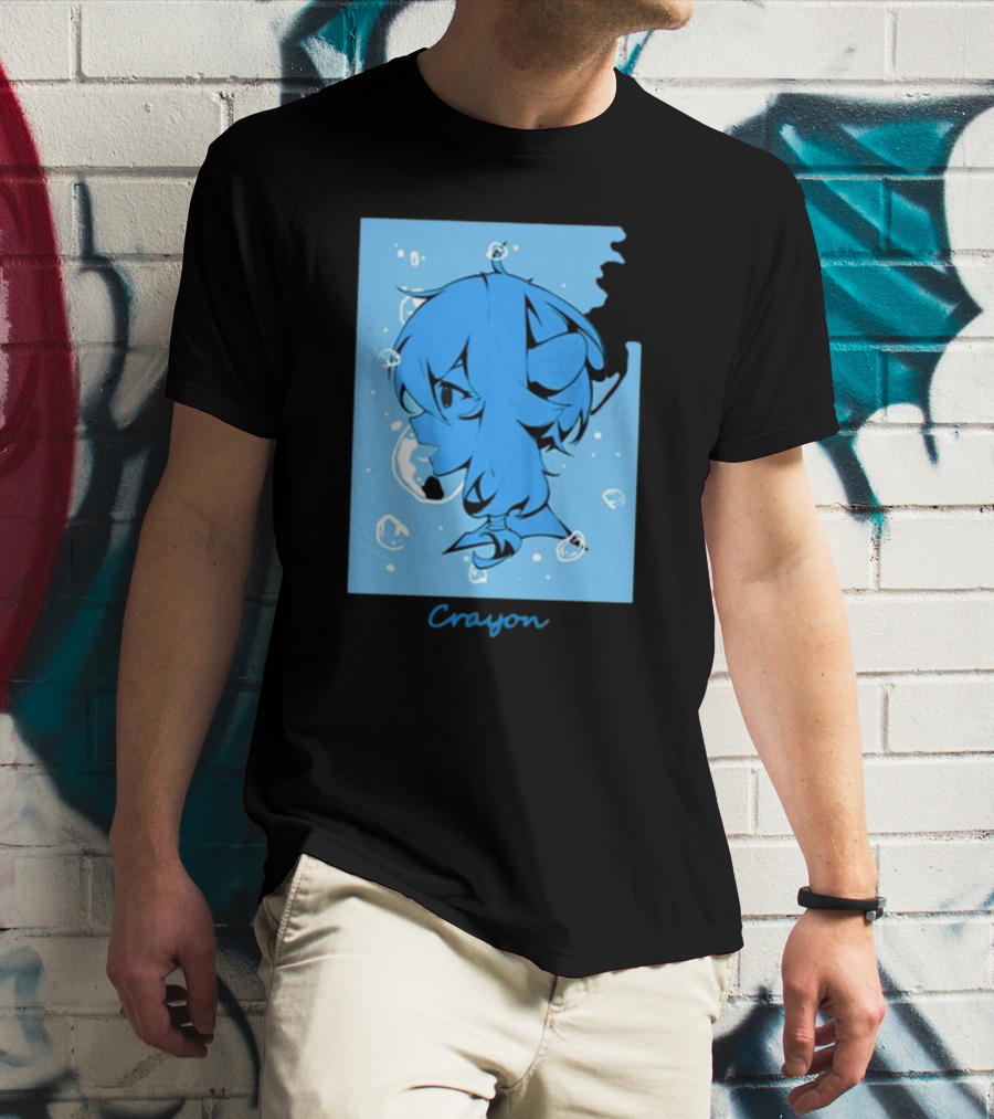 Crayon Submerged Blue Anime Head With Bubbles T-Shirt