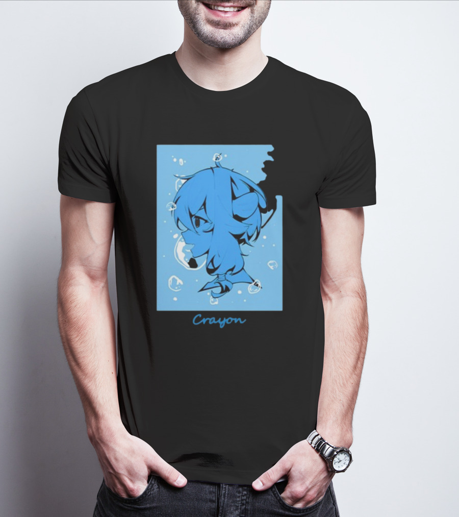 Crayon Submerged Blue Anime Head With Bubbles T-Shirt