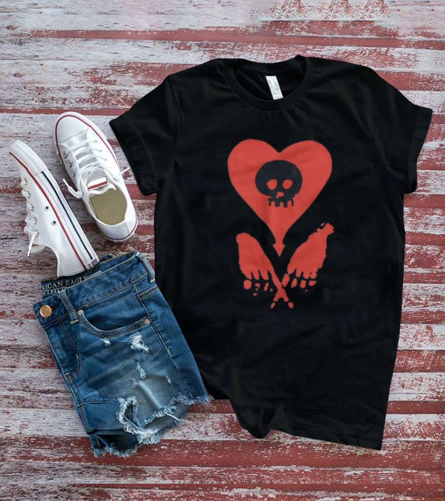 Alkalinetrio Fingers Crossed Red Heart Skull And Bones T-Shirt