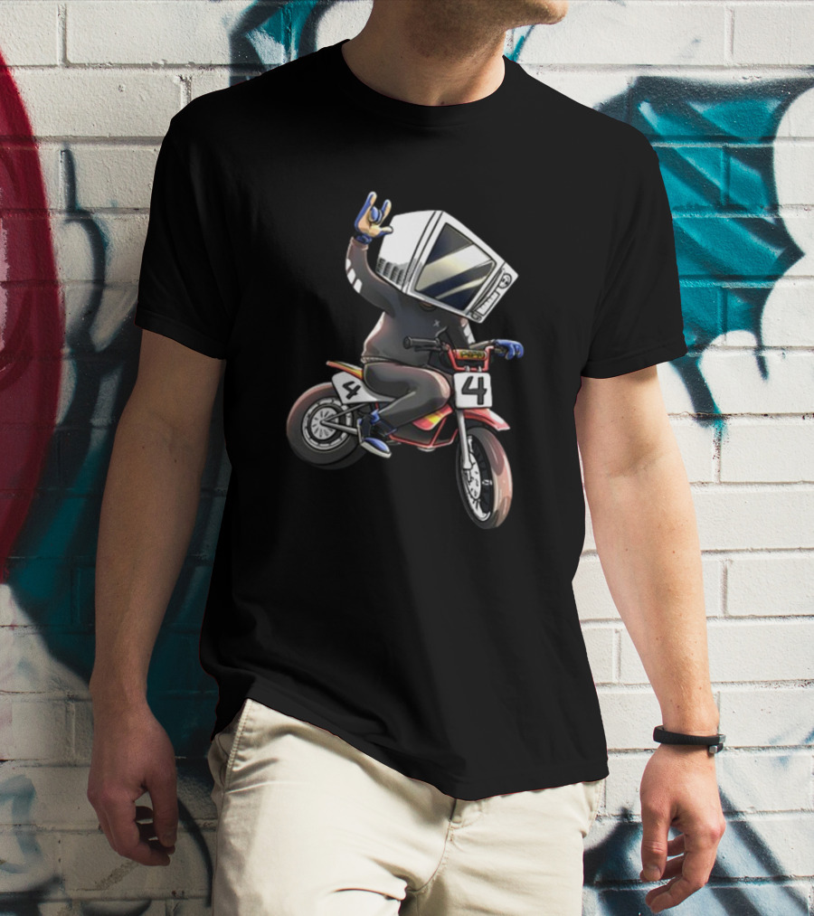 Makethehoodsmile Microwave Man Riding Number 4 Motorcycle T-Shirt