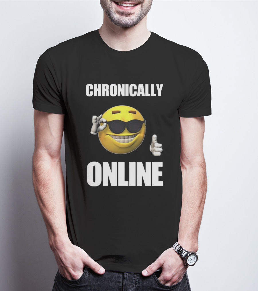 Chronically Online Cool Sunglasses Thumbs Up Emoji T-Shirt