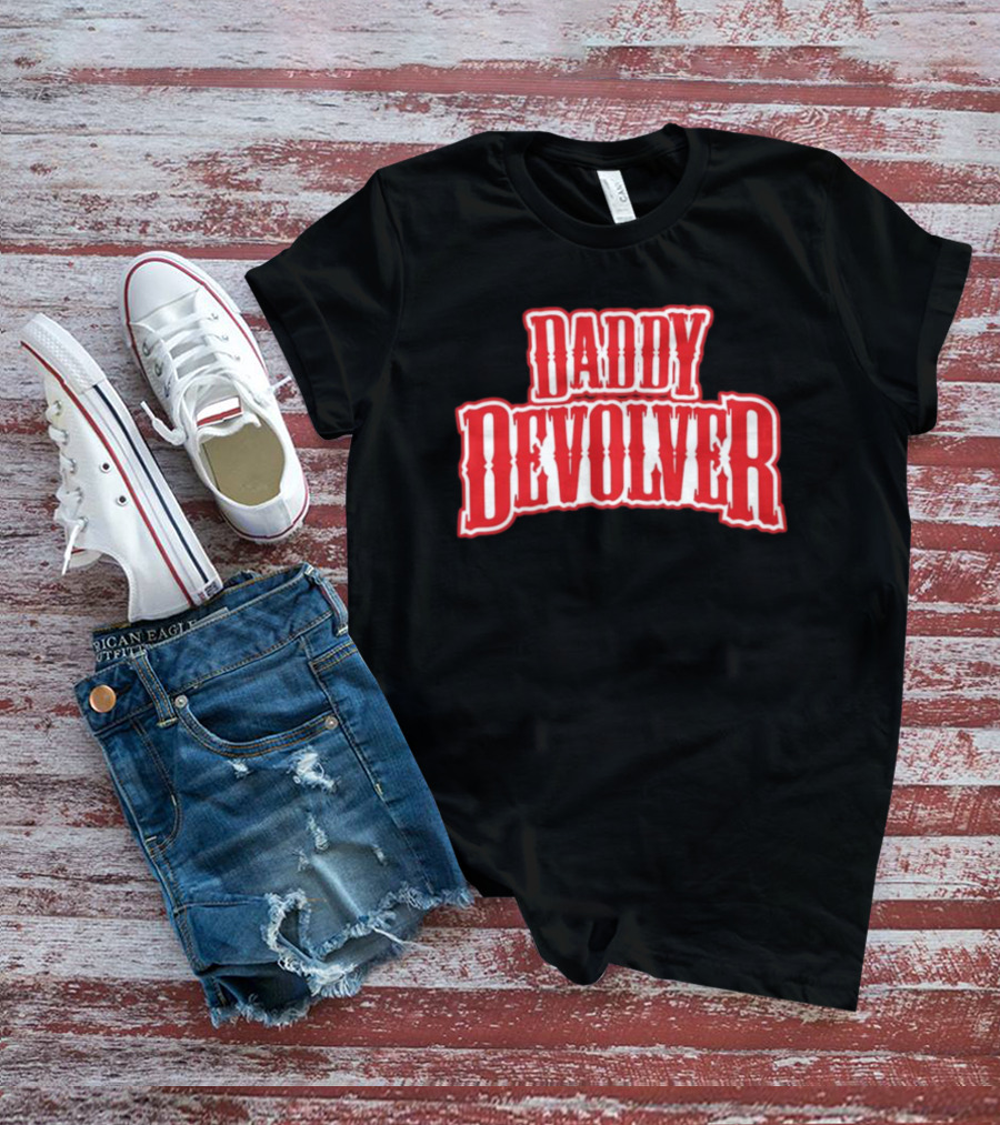 Daddy Devolver Red Western Typography T-Shirt