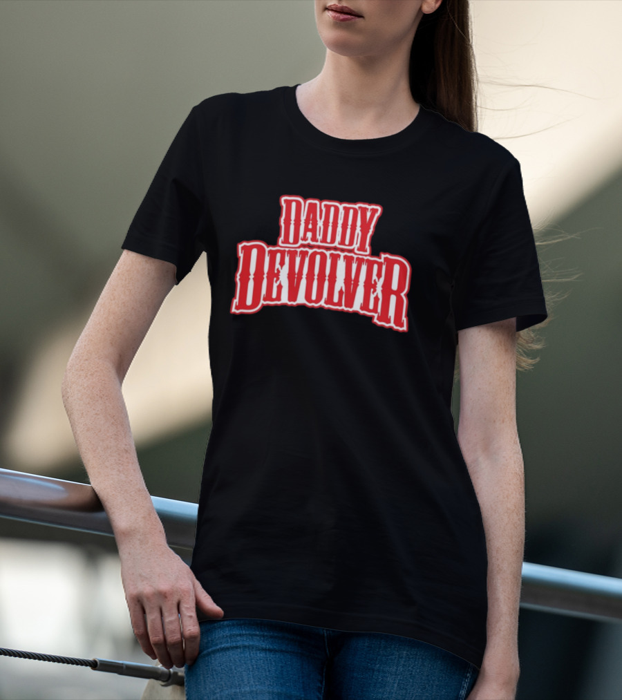 Daddy Devolver Red Western Typography T-Shirt
