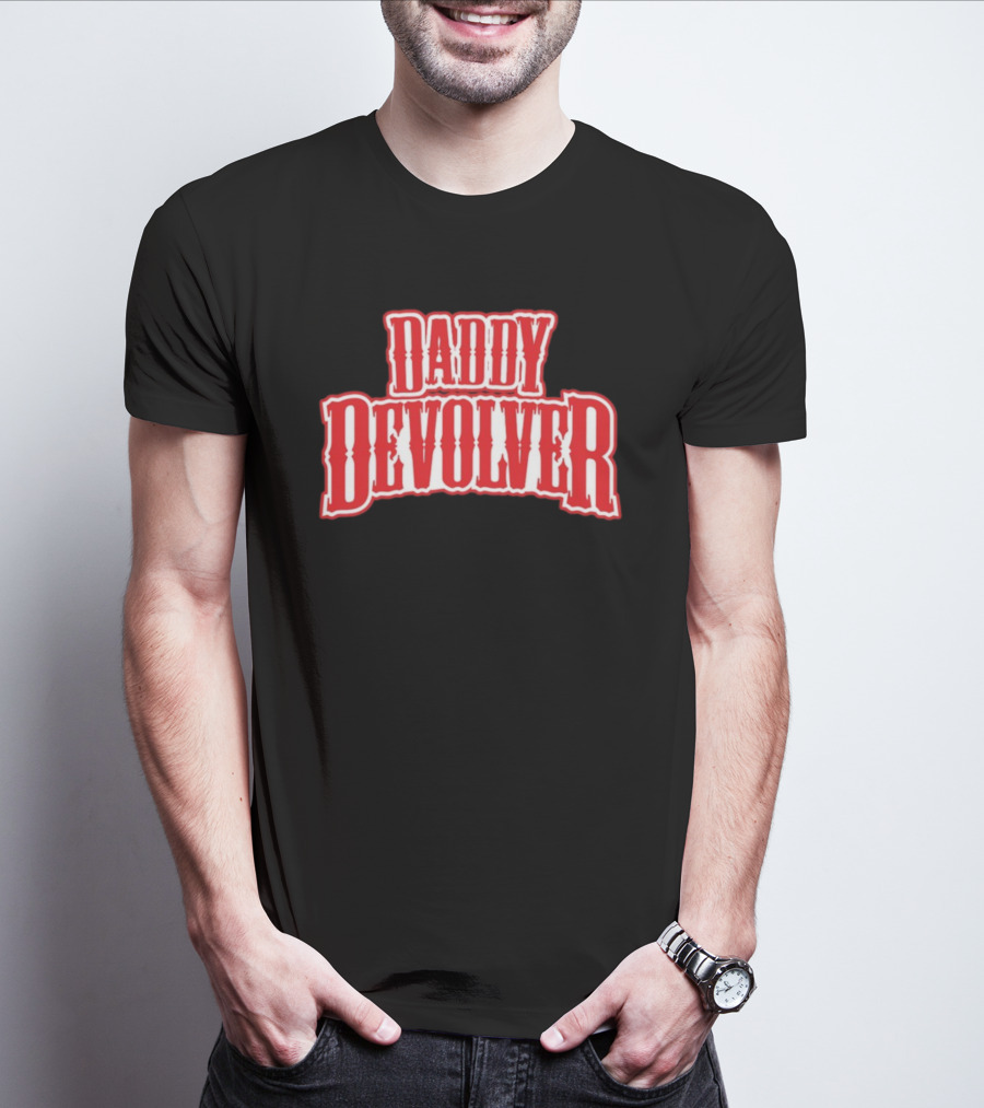 Daddy Devolver Red Western Typography T-Shirt