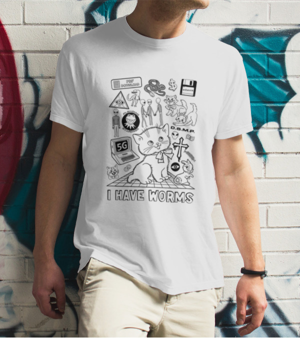 Webworm Cursed 5G Kitty With Aliens D.S.M.P. I Have Worms T-Shirt