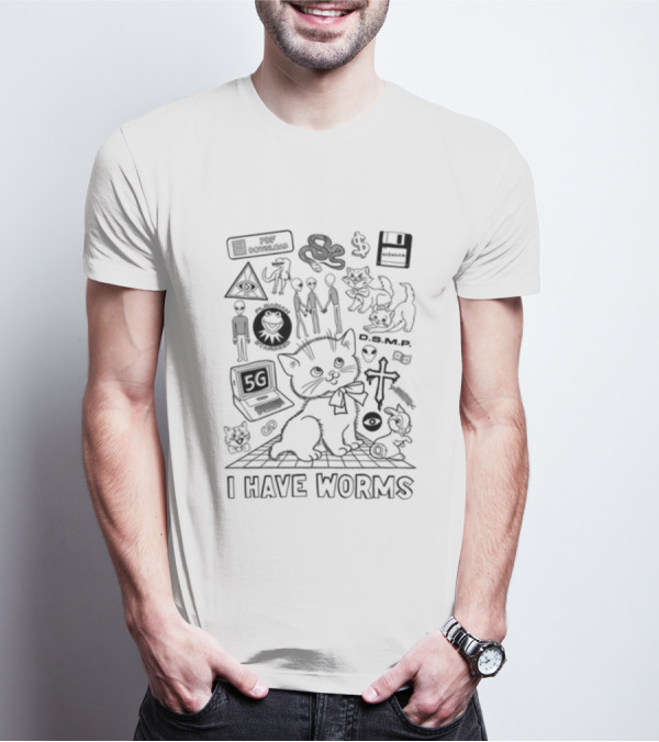 Webworm Cursed 5G Kitty With Aliens D.S.M.P. I Have Worms T-Shirt