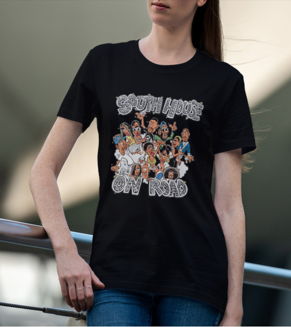 Freakorico South House On Road Cartoon Characters Gathering T-Shirt