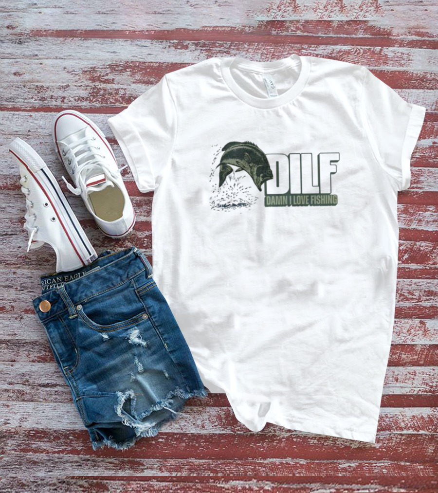 Middleclassfancy Dilf Damn I Love Fishing Jumping Fish T-Shirt