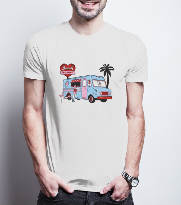 Beach Bunny Ice Cream Truck Flamingo Palm Tree T-Shirt