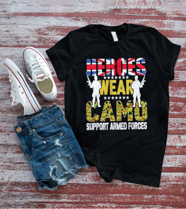 Heroes Wear Camo Support Armed Forces UK Flag T-Shirt