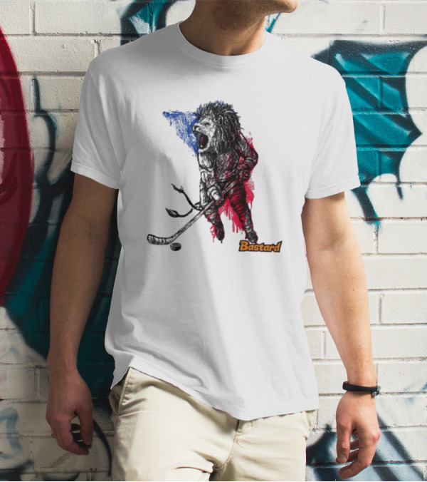 Vtipné Hokejové Potisky Bastard Lví Hokejista Trikolora T-Shirt