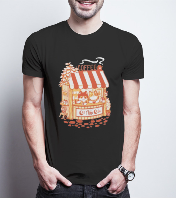 Lazy Cat Coffee Cat Nap Cafe Cozy Kiosk T-Shirt