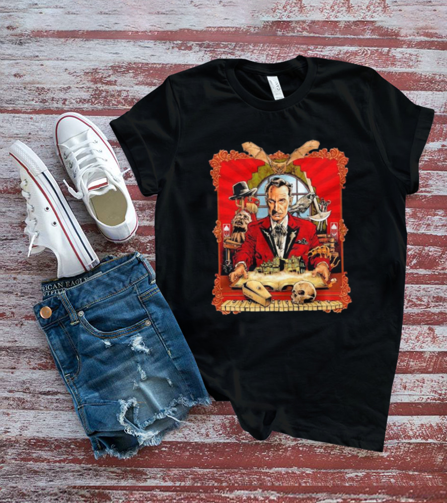 Vincent Price Red Suit Macabre Collection With Bats, Skulls, And Haunted Mansion T-Shirt